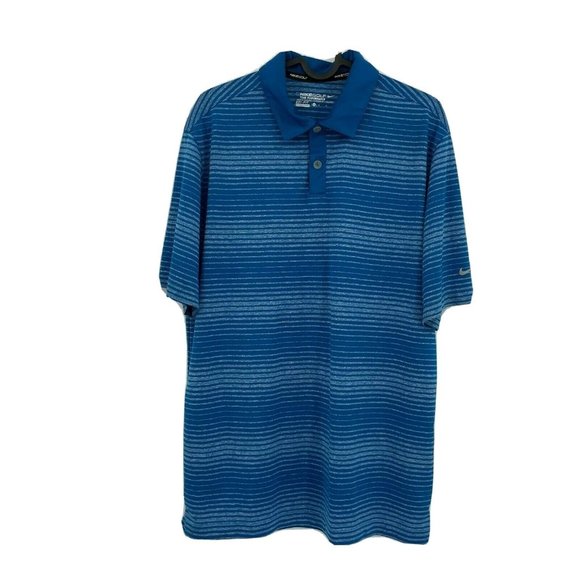 Nike Golf Tour Performance Short Sleeve Striped Polo Shirt Mens Medium Blue - Picture 1 of 10